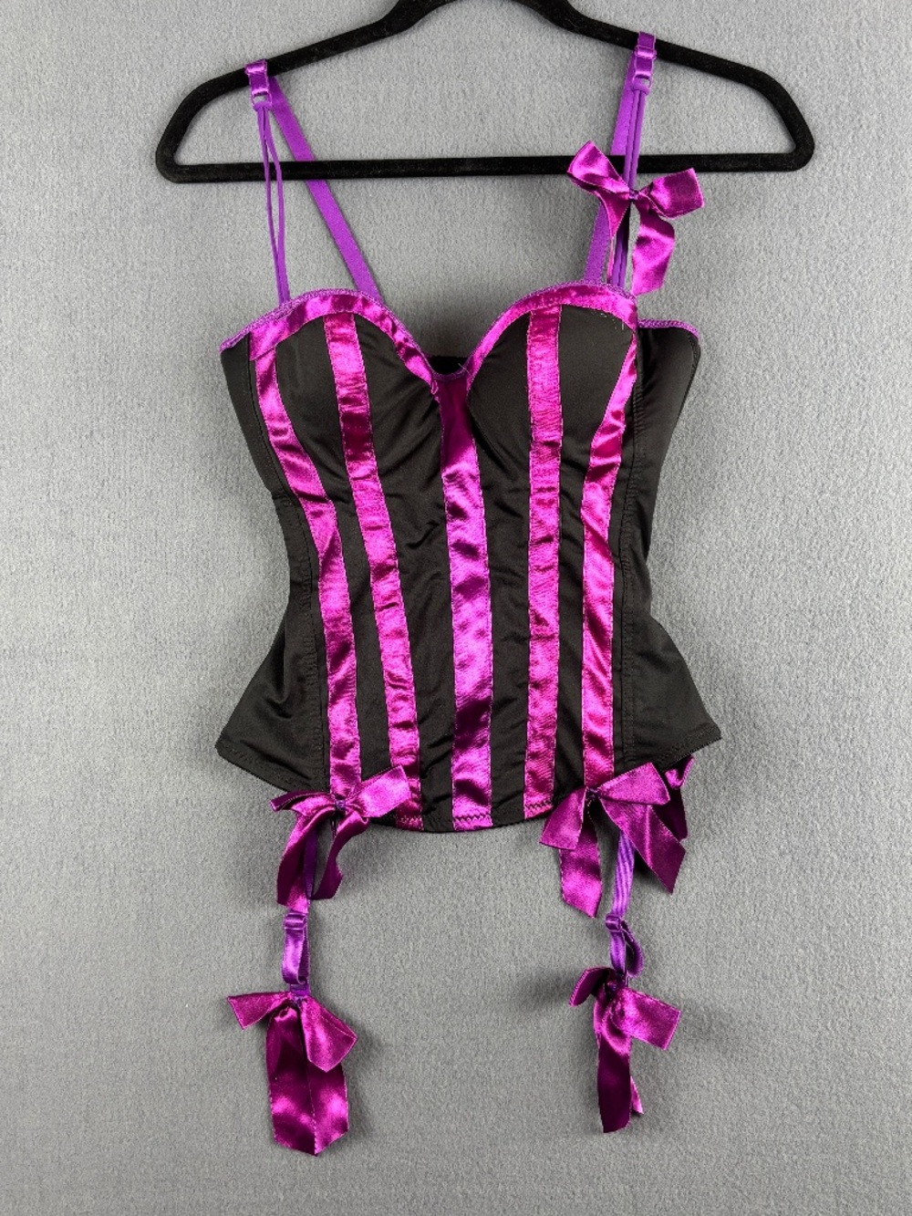 Morbid Threads Satin Striped Corset Top w/ Detachable Garter Size 34B